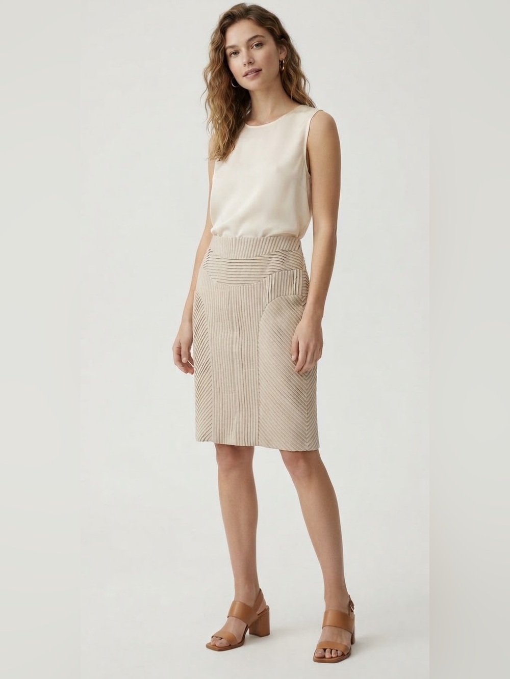 Paul Hardy Pleated Wool Silk Skirt Size medium Quiet Luxury Minimalist Office